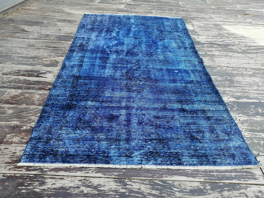 Blue Overdye Rug Turkish Vintage Oversize Entryway Neutral Boho Organic Handmade Large Rug, K362, 8.11x5.1 Ft