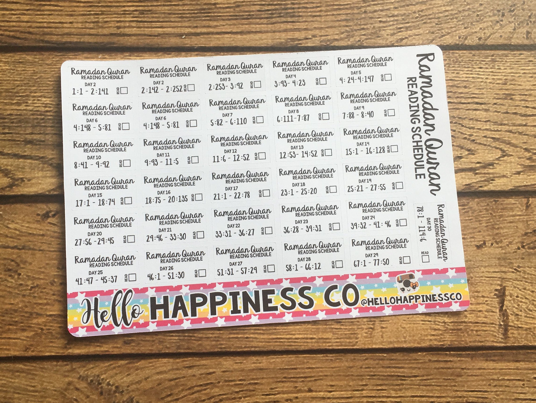 Ramadan Quran Reading Schedule Planner Stickers