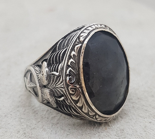 925 Sterling Silver Men's Ring, Natural Sapphire Gemstone Ring, Free Express Shipping