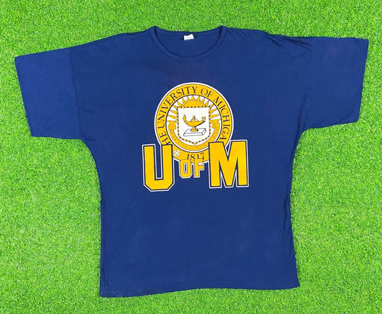 Vintage University Of Michigan Wolverines Large Artex Made USA T Shirt Tee Ncaa 1980's 80's Detroit Classic Original New With Tags Brand