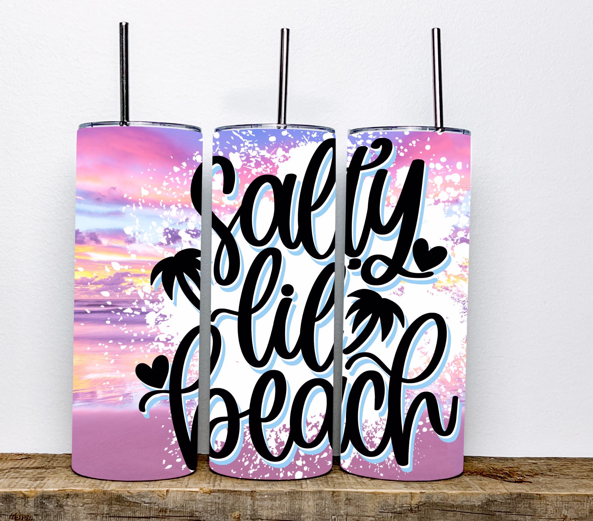Salty Lil Beach Tumbler | Messy Bun 20 Oz Skinny Bridal/Bachelorette Party, Gifts For Her, Wedding