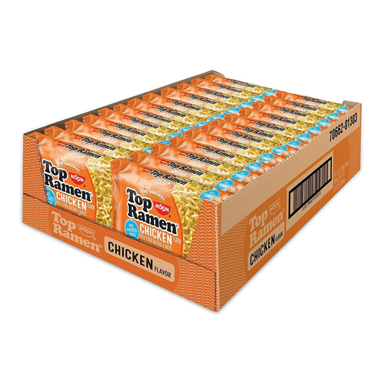 Nissin Top Ramen Chicken Flavor Noodle Soup, 3 Ounce (Pack of 24)