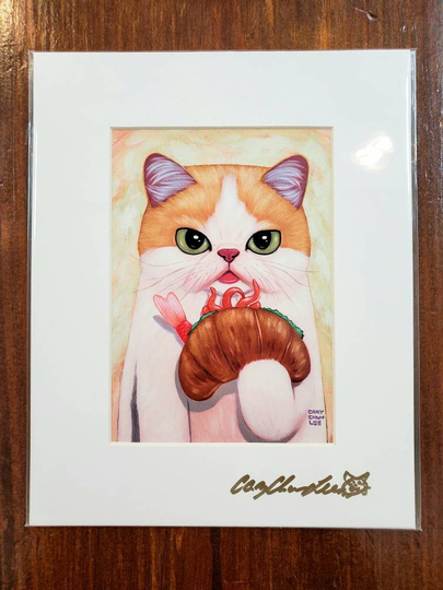 Seafood Croissant Cat Art Print