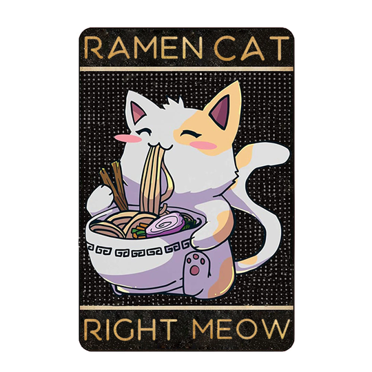 Ramen Cat Tin Sign Retro Metal Vintage Aluminum For Home Coffee Wall Decor
