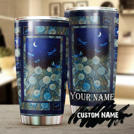 Dragonfly Night Dandelion Personalized Tumbler-Birthday Gift Christmas Gift For Her Him Dragonfly Lover