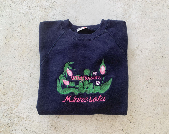 Vintage Sweatshirt | Minnesota Wildflowers Raglan Pullover Top Shirt Sweater Botanical Floral Nature Boho Bohemian 80's 90's Blue Size M/L