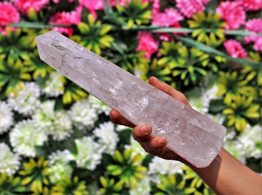 Natural 285mm Clear Crystal Quartz Positive Spirit Energy Stone Hand Made 8 Sided Tower Point