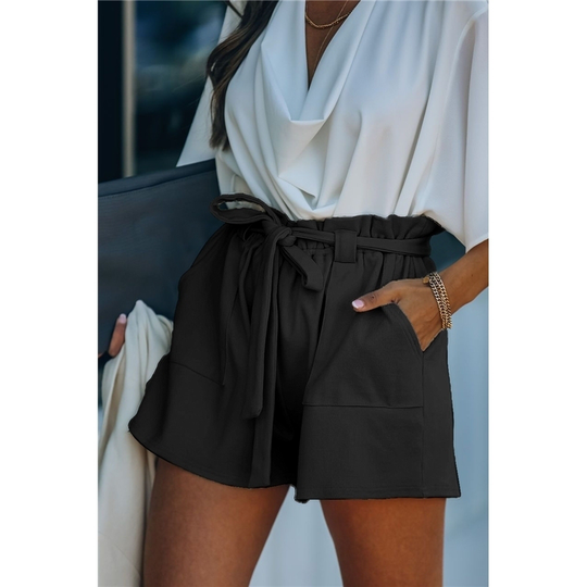 Black Cotton Blend Pocketed Knit Shorts - Black, (US 4-6)S
