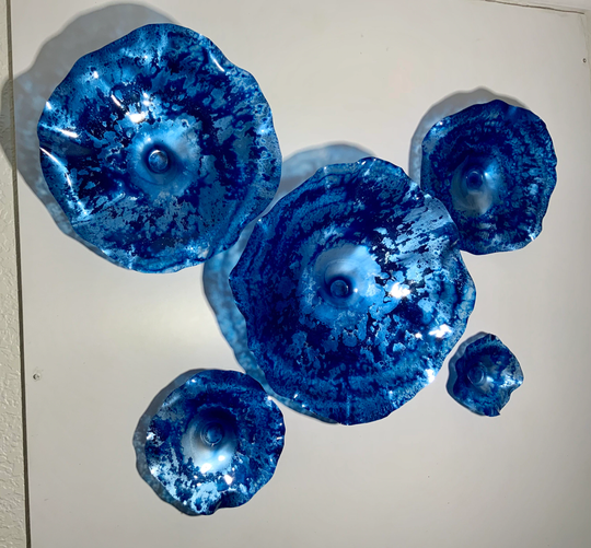 Metallic Blue/Silver Blend Flowers Wall Art Recycled Plastic/You Pick Size/Quantity Looks Like Glass Indoor Outdoor Hanging Boho Decor
