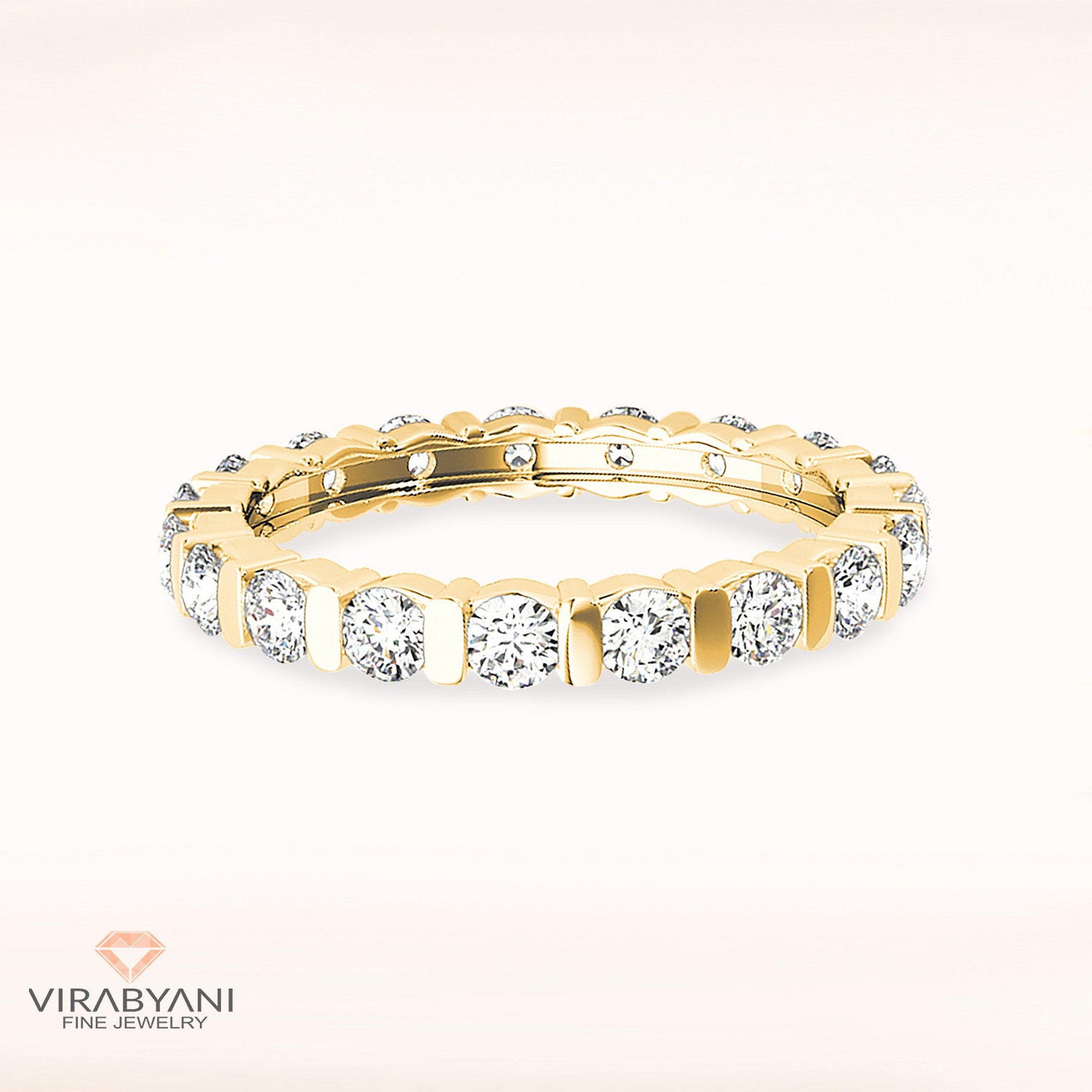 1.25 Ctw Diamond Eternity Band - 14K/18K Solid Yellow Gold | Bar Set Wedding Ring Modern Infinity Design