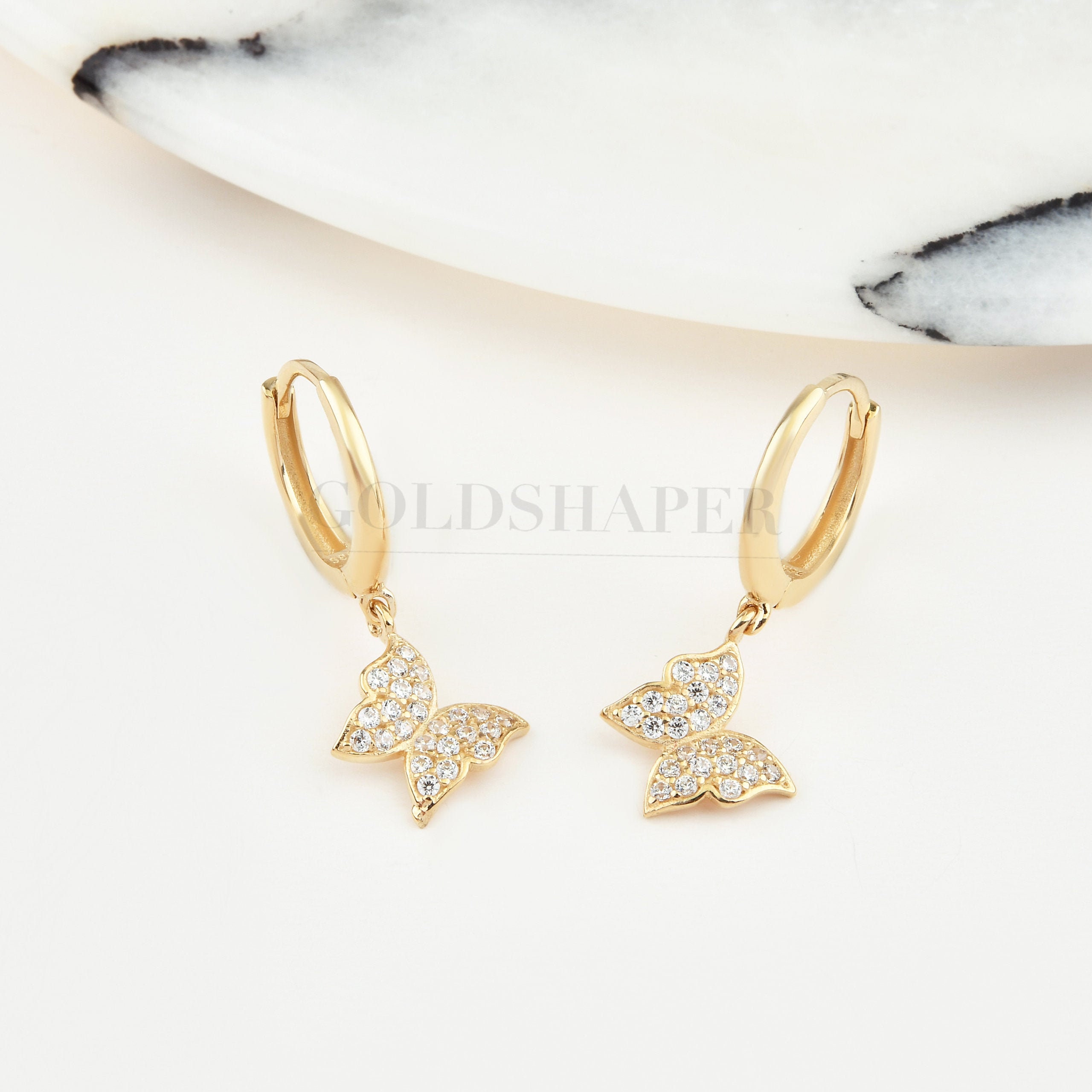 Gold Butterfly Earrings, 14K Solid Earring, Gift For Her, Bridesmaid Gift, Birthday Christmas Gift