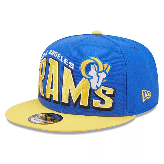 Men's New Era Royal/Gold Los Angeles Rams Wordmark Flow 9FIFTY Snapback Hat, Blue