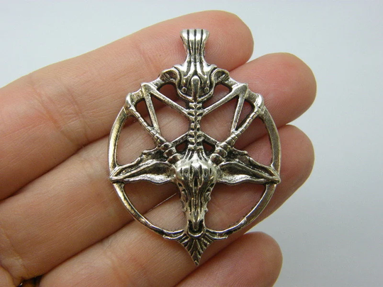 1 Pentagram Ram Goat Pendant Antique Silver Tone Hc290