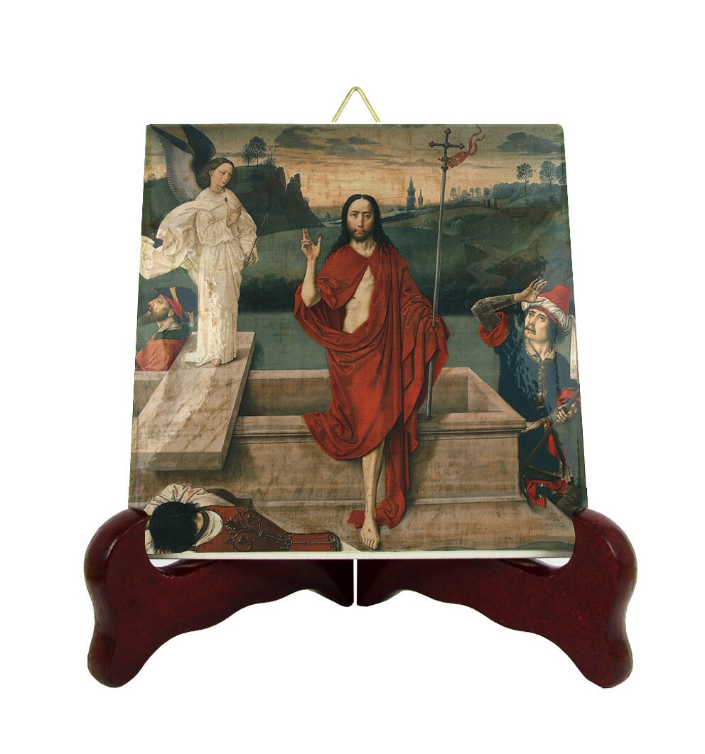Resurrection - Religious Icon On Ceramic Tile Catholic Gifts Art Easter Risen Jesus Christ Holy Sacred