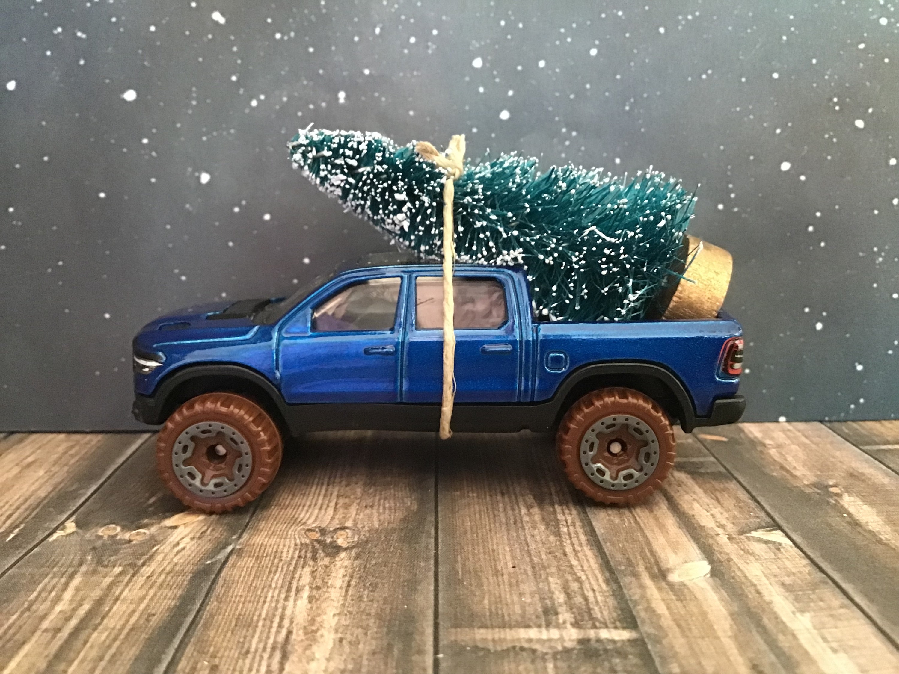 Dodge Ram Truck Carrying Christmas Tree, 2020 Blue 1500 Rebel Truckcar Ornament, Car