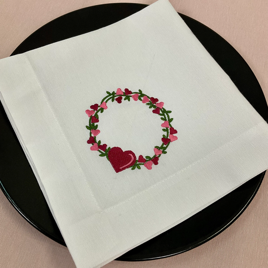 Embroidered Dinner Napkin, Valentine's Day Heart Napkins, Love Cloth Linen Napkis, 20" Decorative Napkins