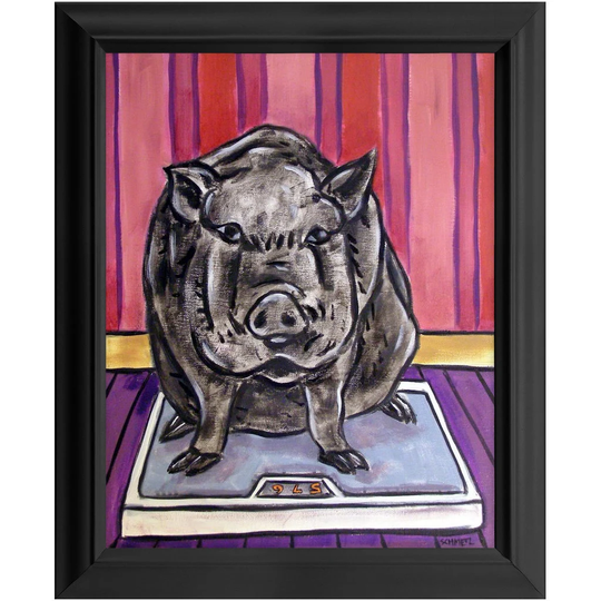 Pot Belly Pig On A Scale 11x14 Ready To Hang Framed Animal Decor Art Print