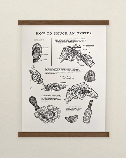 Oyster Shucking Guide Letterpress Print