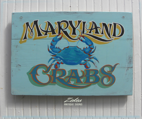Maryland Crabs Sign, Original Hand Painted Lettering. Decor Piece, Front Porch, Beach House, Nautical, Photo Prop