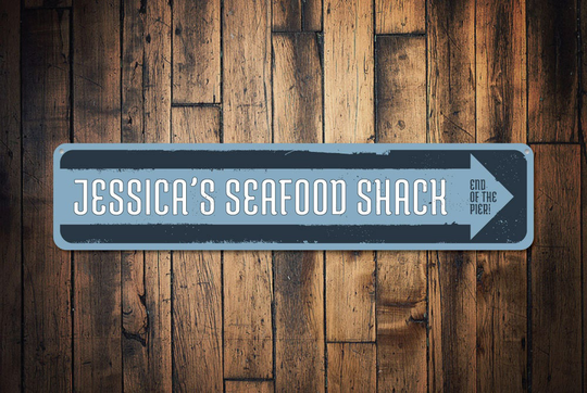 Seafood Shack Sign, Personalized Restaurant Name Pier Arrow Custom Beach House Decor - Quality Aluminum