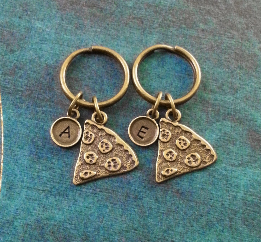 Pizza Keychain Small Bronze Slice Best Friend Keychains Food Pizzeria Gift Friendship Keyring