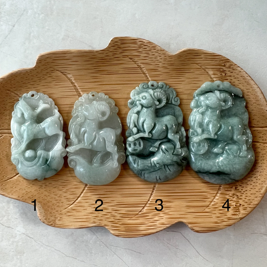 Jadeite Jade Sheep Goat Ram Chinese Zodiac Carved Pendant Necklace, Yw-0321-1646926431