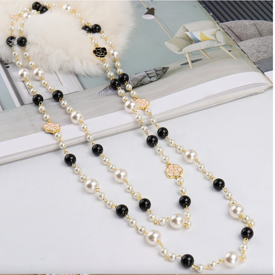 Elegant Long Imitation Pearl Necklace With Earrings Set
