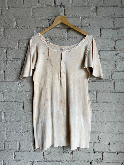 Sm Med/1920S Wool Blend Undershirt Thrashed Cotton