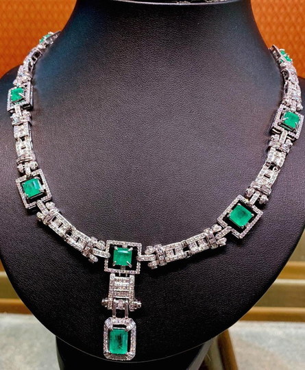 Art-Deco 23.21Tcw Colombian Emerald Diamonds 18K Solid White Gold Necklace Pendant 1920's Vintage Long Estate Natural Genuine Colombia Huge
