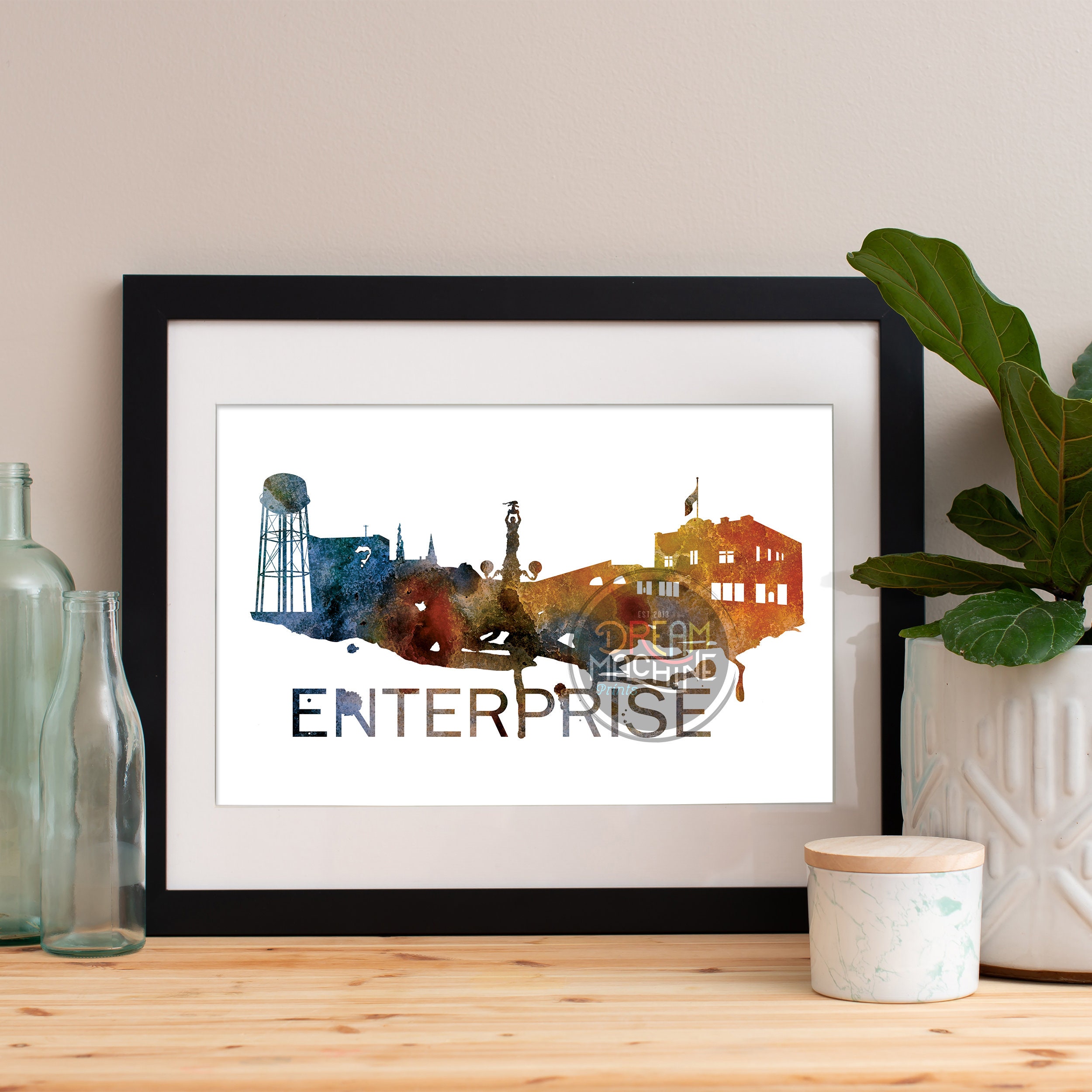 Enterprise Watercolor Skyline Orange, Skyline, Art, Poster, Print