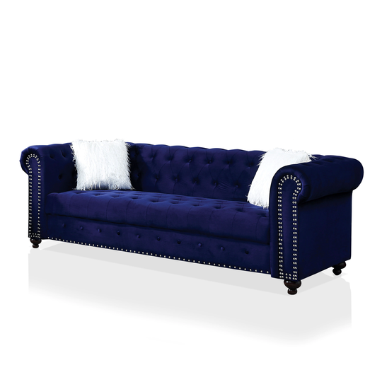 Furniture of America Gallean Modern Blue Polyester/Blend Sofa | IDF-6240BL-SF