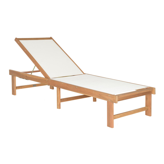 Acacia Wood and Textilene Virden Outdoor Patio Chaise Lounge: White/Natural - Resin by World Market