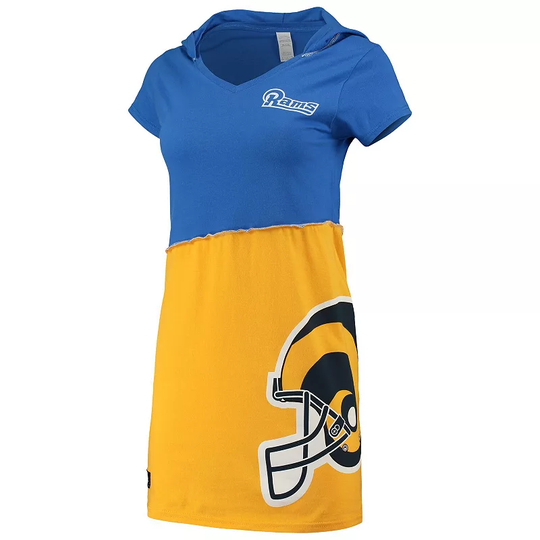 Women's Refried Apparel Royal/Gold Los Angeles Rams Sustainable Hooded Mini Dress, Size: Medium, LAR Blue