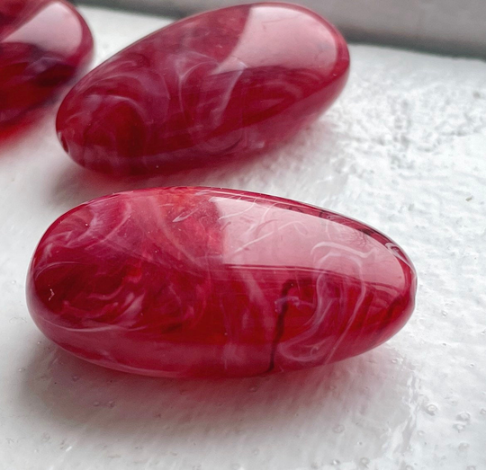 Pink Red Wine White Crystal Givre Marbled Chunky Oval Acrylic Beads 41mm | 2 Huge