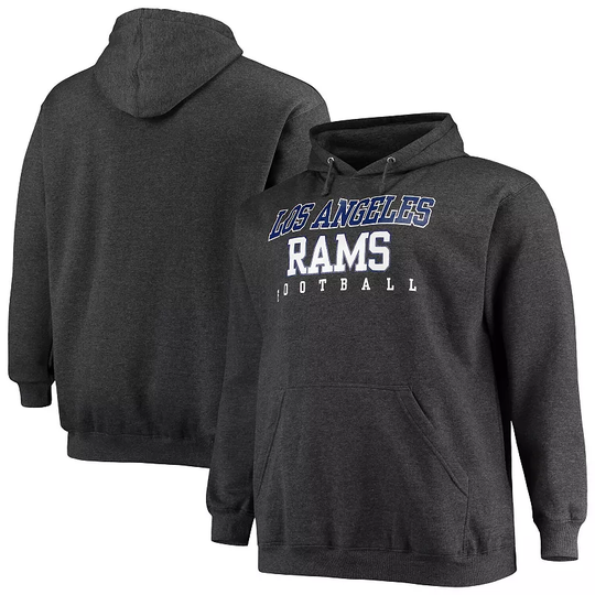 Men's Fanatics Branded Heathered Charcoal Los Angeles Rams Big & Tall Practice Pullover Hoodie, Size: 2XB, Grey