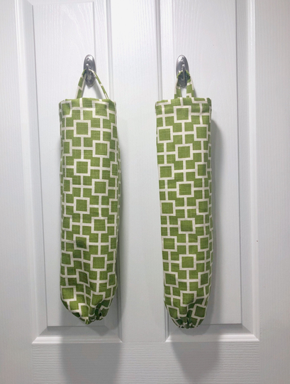 Linen Blend Plastic Bag Holder, Geometric Print Grocery Bag Recycling Dispenser