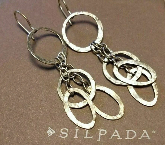 Silpada 925 Sterling Silver Hammered Oval Links Textured Dangle Earrings W1664