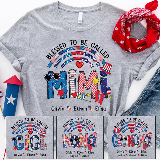 Personalized Mimi Shirt, Custom Fourth Of July Sweatshirt With Grandchild Names, 4Th Grandma Shirt Patriotic Version T Shirt