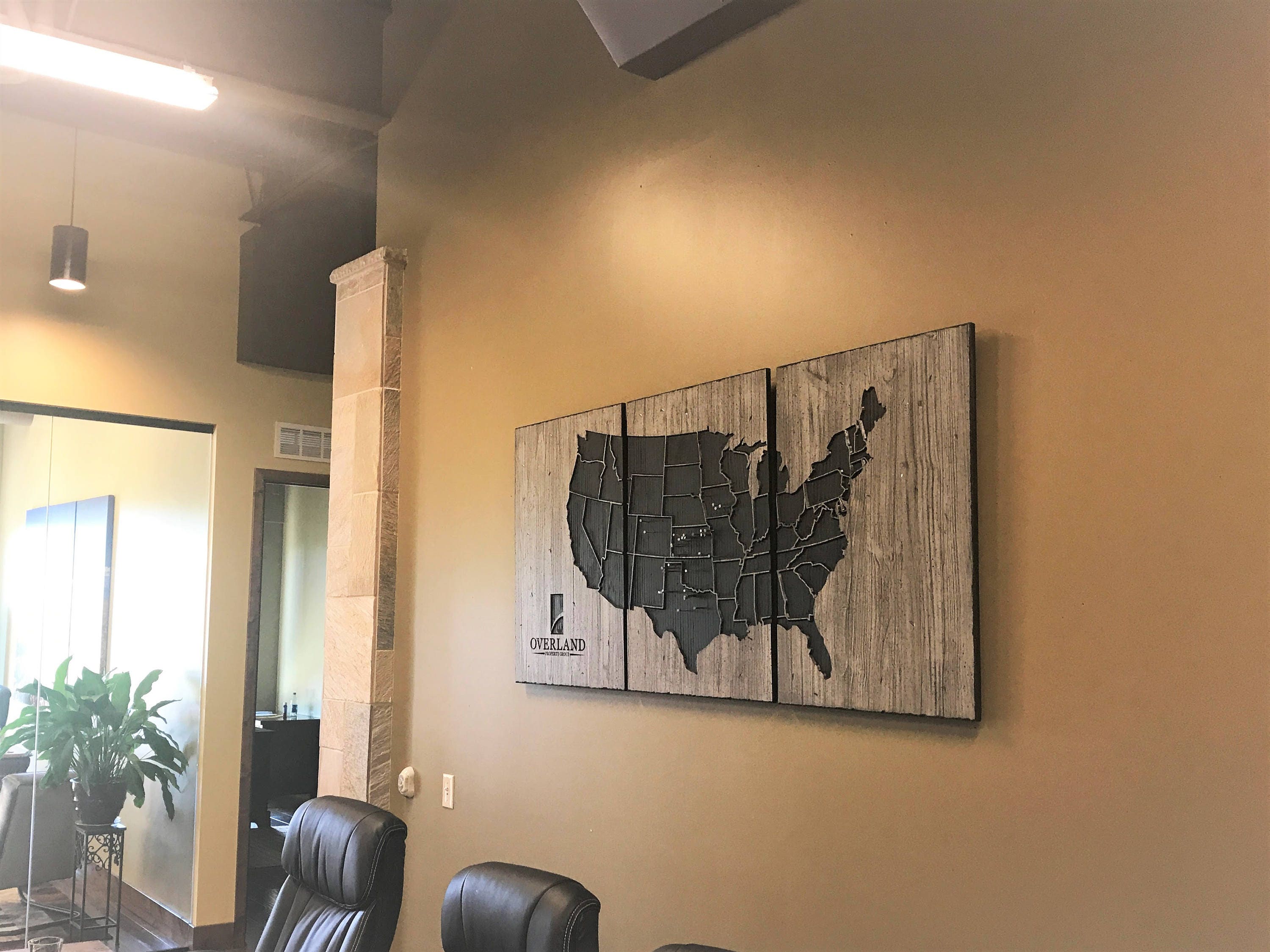 Office Wall Decor, Business Art, Us Map, Wooden Logo, United States, America, Home Unique