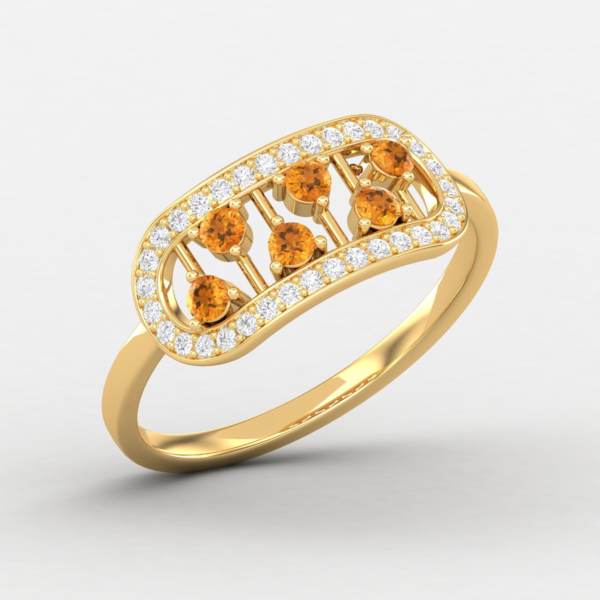Art Deco Citrine Statement Ring, Dainty Diamond Halo Birthstone Jewelry, Gemstone Promise Gold Rings For Women