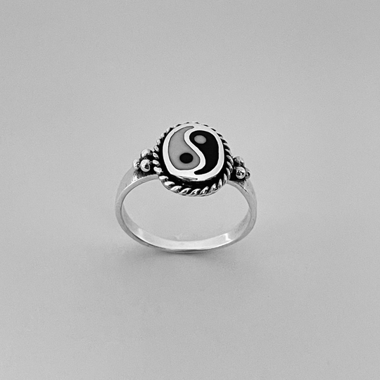 Sterling Silver Oval Yin & Yang Ring With Rope, Yoga Ring, Statement