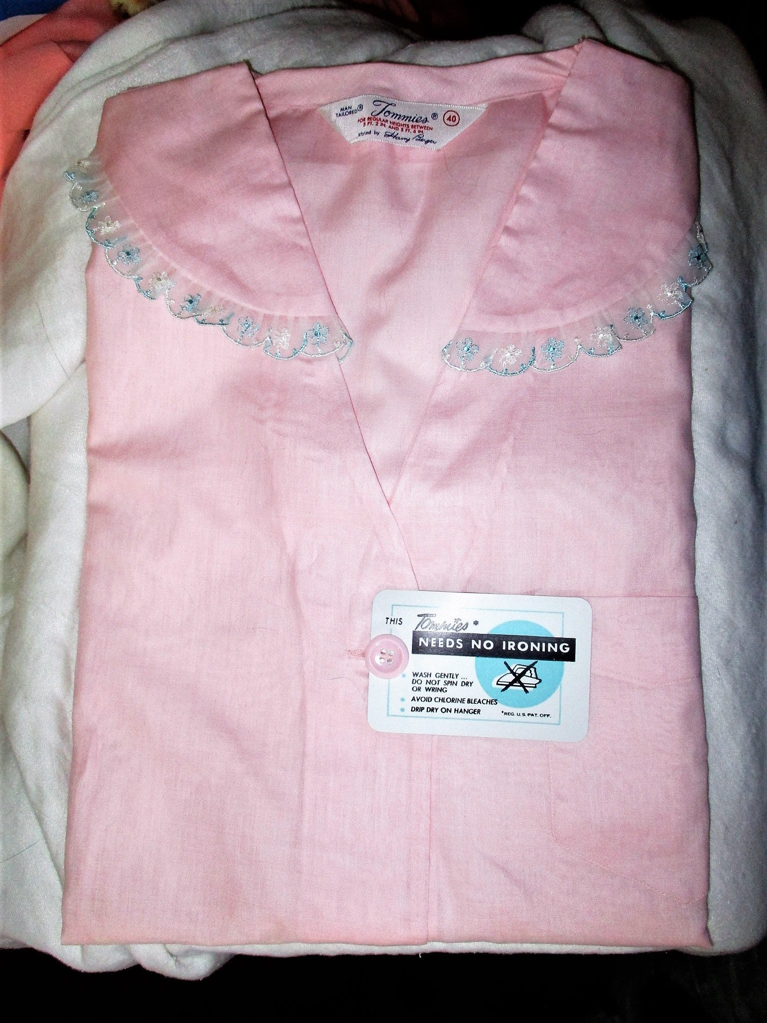 Vintage 50S Ladies Pink Cotton Blend Pajamas 40 Top Pants Deadstock Tommies