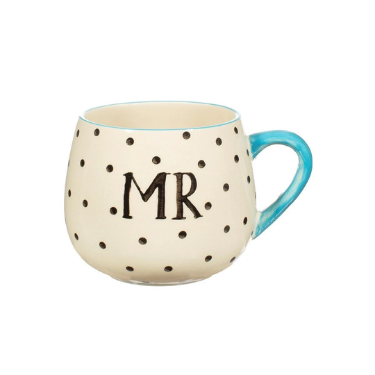 Blue & Black Polka Dot Mr Mug With Handle Cup Birthday Present Gift For Tea Coffee Lover Spotted Quote His Hers Wedding