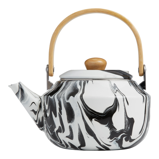 Black and White Marbled Enamel Tea Kettle: Multi - Stainless Steel by World Market