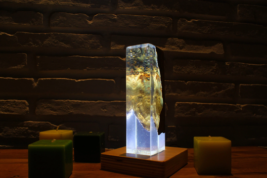 Fosforic Clear White Wooden Lamp, Resin Lamp For Bedroom, Decorative Light, Mothers Day Gift