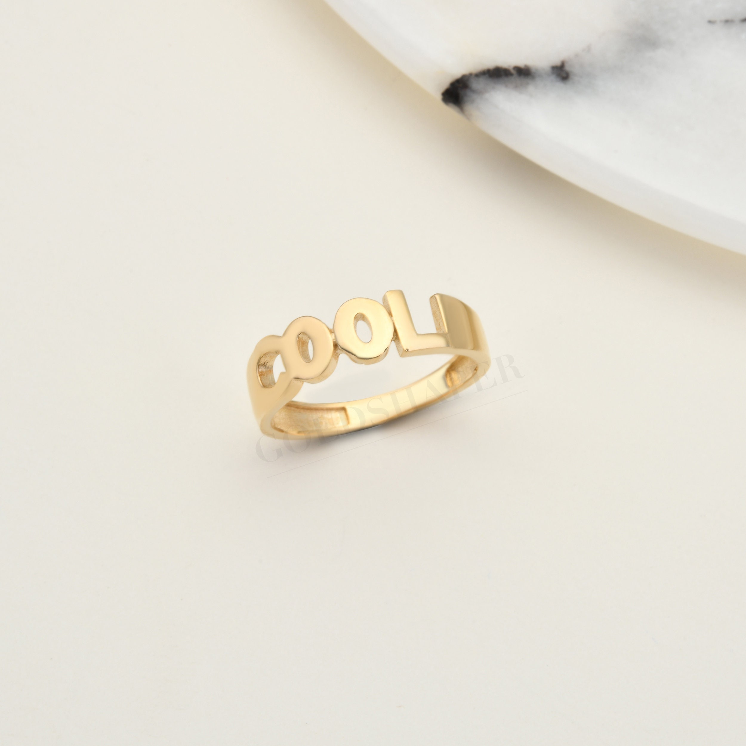 Cool Ring, 14K Solid Gold, Name Letter Birthday Gift, Christmas Valentine's Day Gift