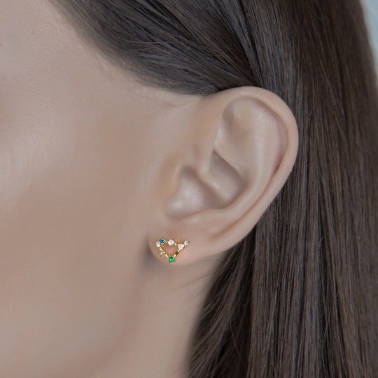 Capricorn Sign Constellation Earrings, Celestial Jewelry, Sterling Silver Zodiac Studs, Mismatched Stud Earrings With Zircon