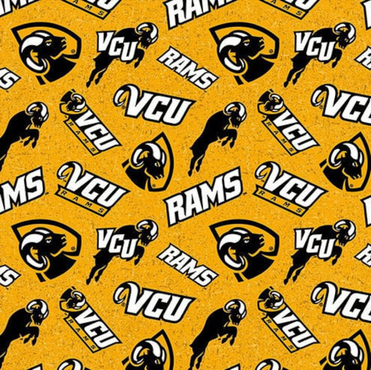 Ncaa Virginia Commonwealth Rams Watermark Print Football 100% Cotton Fabric Material You Choose Length Licensed Quilts