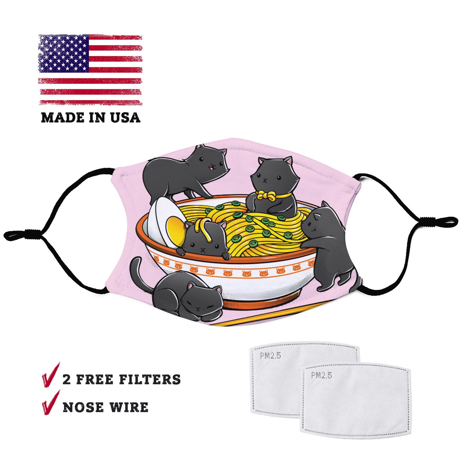 Ramen Cat Face Mask Adult Filter Pocket Adjustable Ear Loops Reusable Facemask Feminine Gift For Woman Anime Jj 548