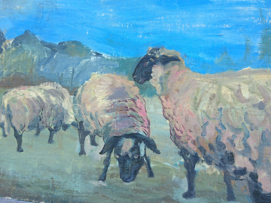 Original Sheep Painting, Farm Animals Countryside Art